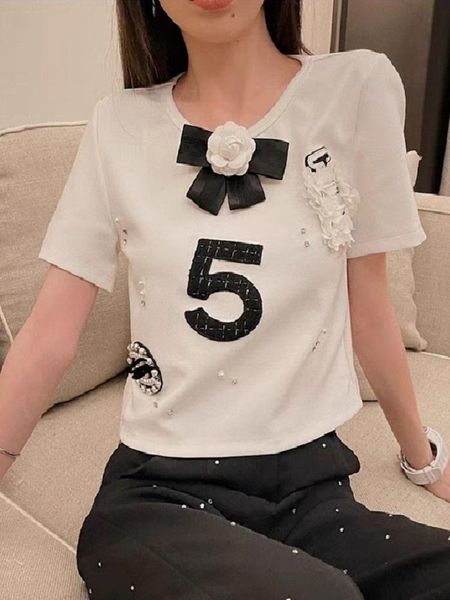women's t-shirt summer cotton applique beaded loose bowknot ladies 2021 short sleeve fashion party pullover bra xl, White
women's t-shirt summer cotton applique beaded loose bowknot ladies 2021 short sleeve fashion party pullover bra xl, White
