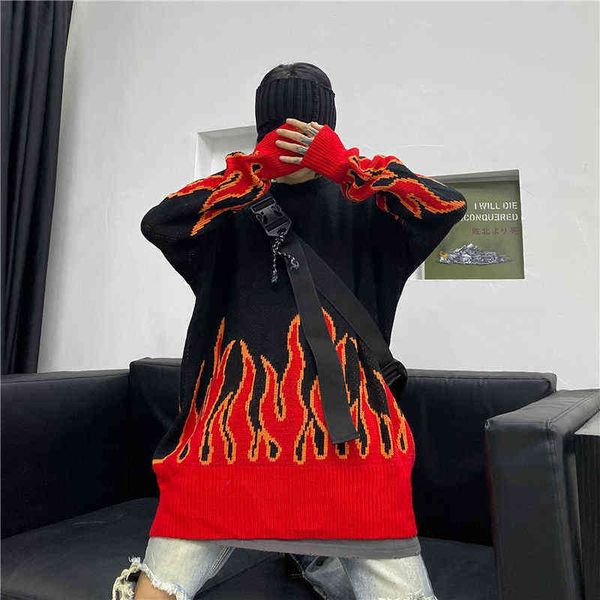 2021 sweater female hip-hop style flame jacquard women sweater couple pullover knit loose men sweater fashion y1110, White;black
2021 sweater female hip-hop style flame jacquard women sweater couple pullover knit loose men sweater fashion y1110, White;black