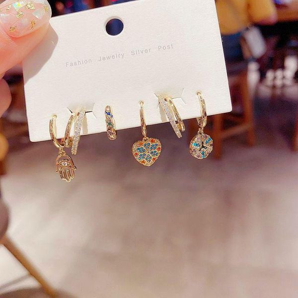 hoop & huggie colorful hamsa palm heart earrings set for women micro-inlaid cz ear jewelry gifts wholesale s-e1367, Golden;silver
hoop & huggie colorful hamsa palm heart earrings set for women micro-inlaid cz ear jewelry gifts wholesale s-e1367, Golden;silver