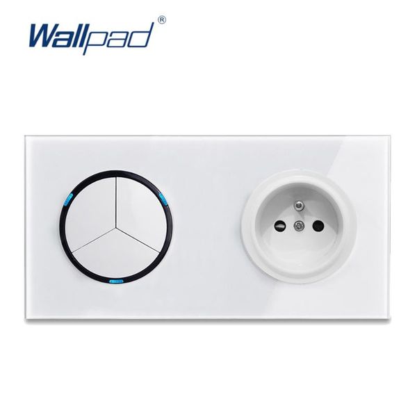 smart home control wallpad l6 white tempered glass led 3 gang wall light switch with french electrical socket random click push button 
smart home control wallpad l6 white tempered glass led 3 gang wall light switch with french electrical socket random click push button