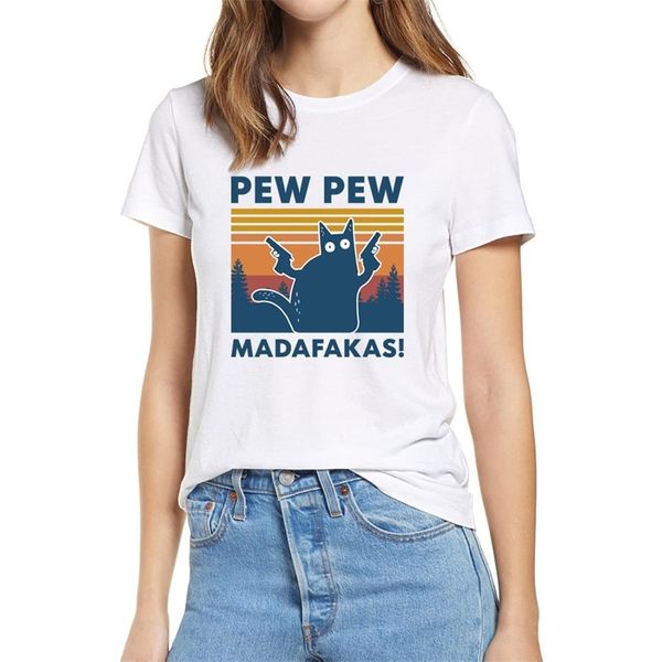 black cat pew madafakas funny cat gangster with gun meme retro women's 100% cotton short sleeves t-shirt humor gift tee 210316, White
black cat pew madafakas funny cat gangster with gun meme retro women's 100% cotton short sleeves t-shirt humor gift tee 210316, White