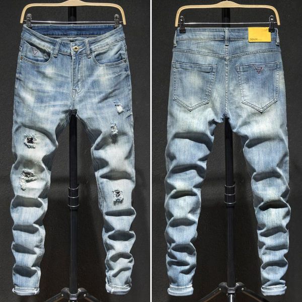 men's jeans mens slim fit pants stretch skinny ripped pencil denim trousers, Blue
men's jeans mens slim fit pants stretch skinny ripped pencil denim trousers, Blue