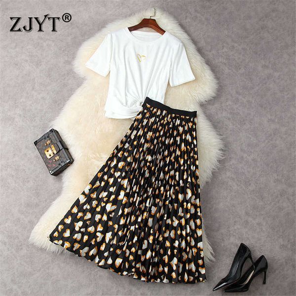 fashion designers summer women's clothing short sleeve t shirt and print pleated skirt 2 piece suit set casual lady outfits 210601, White
fashion designers summer women's clothing short sleeve t shirt and print pleated skirt 2 piece suit set casual lady outfits 210601, White