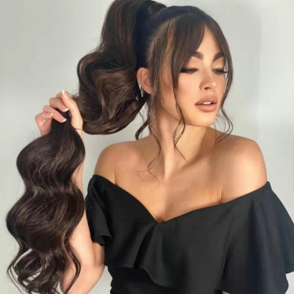 body wave ponytail long wavy wrap around clip in ponytails hair extension brazilian remy human hairs natural color 140g dhl, Black
body wave ponytail long wavy wrap around clip in ponytails hair extension brazilian remy human hairs natural color 140g dhl, Black