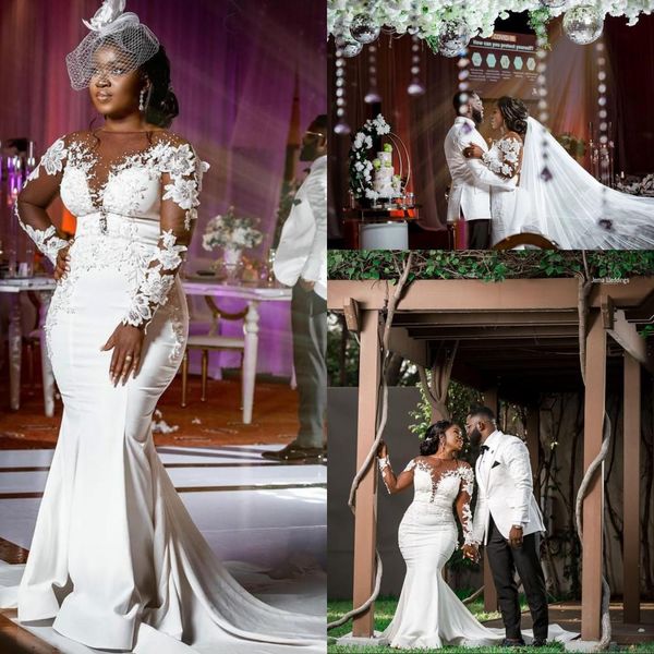 2021 plus size mermaid wedding dresses bridal gown with 3d floral applique long sleeves beaded pearl sheer neck bateau custom made vestidos, White
2021 plus size mermaid wedding dresses bridal gown with 3d floral applique long sleeves beaded pearl sheer neck bateau custom made vestidos, White