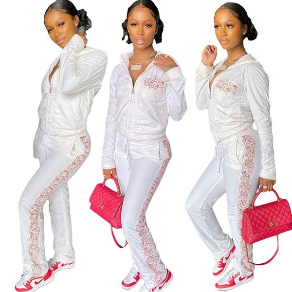 women's two piece pants 30m7378 autumn winter women casual fashion shiny cloth floral print solid color zipper sports set, White
women's two piece pants 30m7378 autumn winter women casual fashion shiny cloth floral print solid color zipper sports set, White