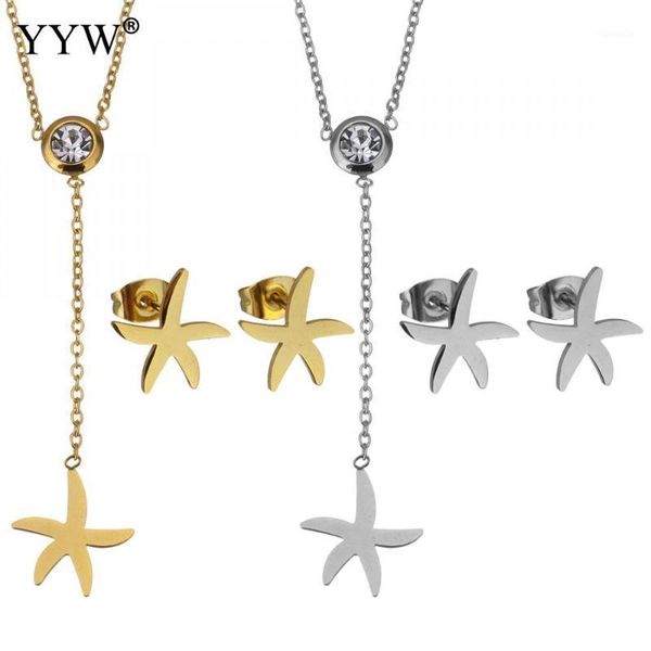 earrings & necklace stainless steel sets starfish pendant for women lover's engagement jewelry gold color charm gift, Silver
earrings & necklace stainless steel sets starfish pendant for women lover's engagement jewelry gold color charm gift, Silver