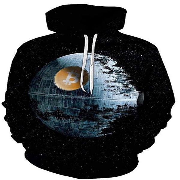new men's pullover sweater 3d bitcoin print hoodie style men's casual sweater, Black