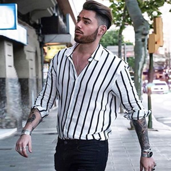 fashion men slim fit v-neck long sleeve muscle shirt casual trendy vertical striped shirts streetwear cemebrities same style, White;black
fashion men slim fit v-neck long sleeve muscle shirt casual trendy vertical striped shirts streetwear cemebrities same style, White;black