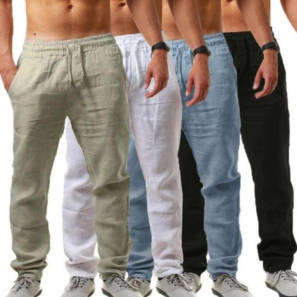men's pants mens clothing casual solid cotton linen elastic waist sports pantalons pour hommes joggers, Black
men's pants mens clothing casual solid cotton linen elastic waist sports pantalons pour hommes joggers, Black