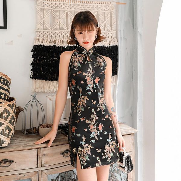 ethnic clothing elegant slim mini qipao exquisite embroidery dragon phoenix cheongsam prom dress sleeveless high split vestidos, Red
ethnic clothing elegant slim mini qipao exquisite embroidery dragon phoenix cheongsam prom dress sleeveless high split vestidos, Red