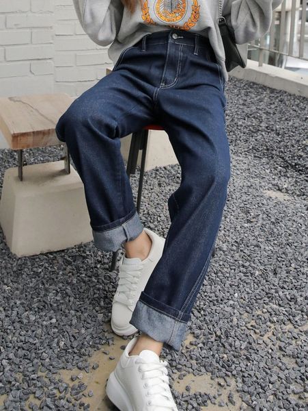 dazy high waisted straight leg jeans p6d2#, Blue