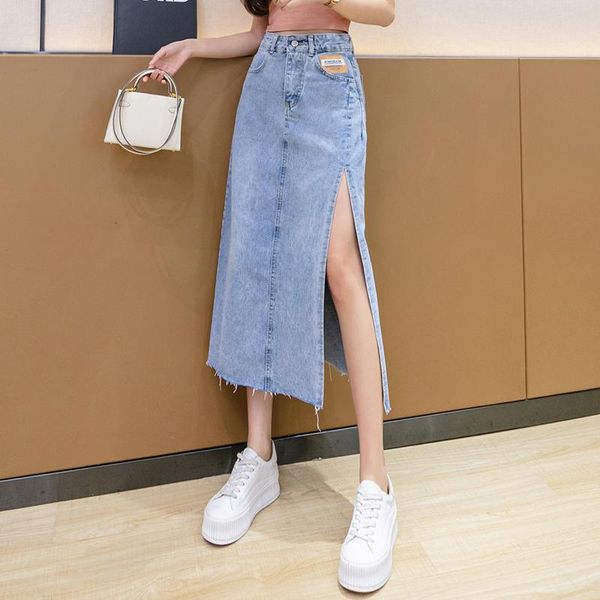 skirts high waist side split denim skirt women's summer 2021 spring, this year's a-line medium length, Black 
skirts high waist side split denim skirt women's summer 2021 spring, this year's a-line medium length, Black