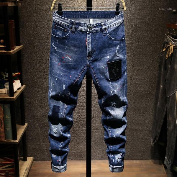 men's jeans american street style fashion men retro blue elastic slim ripped patched pocket designer hip hop splash pants
men's jeans american street style fashion men retro blue elastic slim ripped patched pocket designer hip hop splash pants