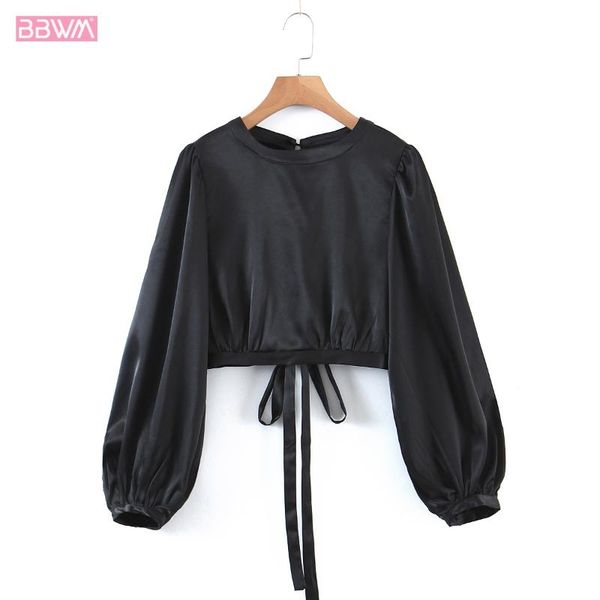 women's t-shirt vintage spring round neck long sleeves shirts temperament silk satin hollow open back short chic female, White
women's t-shirt vintage spring round neck long sleeves shirts temperament silk satin hollow open back short chic female, White