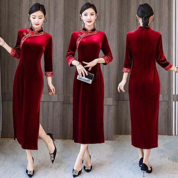 casual dresses coigarsam women dress autumn 2021 chinese style cheongsam vintage three quarter sleeve long solid wine red black, Black;gray
casual dresses coigarsam women dress autumn 2021 chinese style cheongsam vintage three quarter sleeve long solid wine red black, Black;gray