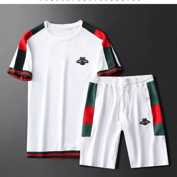 men's shorts summer short sleeve round neck slim t-shirt bee casual sportswear suit, White;black
men's shorts summer short sleeve round neck slim t-shirt bee casual sportswear suit, White;black