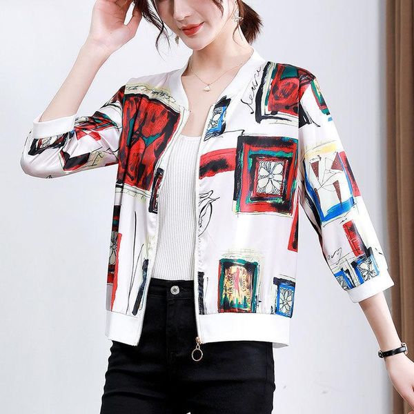 women's blouses & shirts jacket sunscreen thin 2021 summer print chiffon cardigan with baseball, White
women's blouses & shirts jacket sunscreen thin 2021 summer print chiffon cardigan with baseball, White