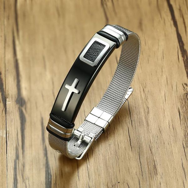 cuff adjustable length bracelet for women men bangle watch band design stainless steel net christ cross prayer male jewelry, White
cuff adjustable length bracelet for women men bangle watch band design stainless steel net christ cross prayer male jewelry, White