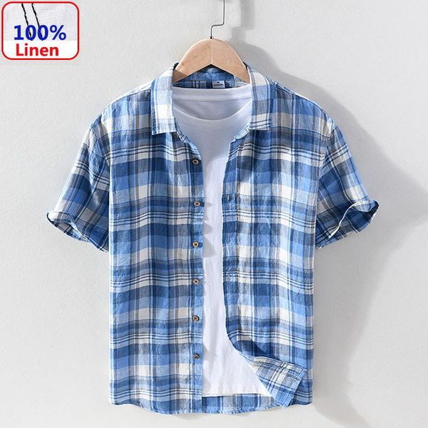 summer new men's 100% linen short-sleeved shirt men's casual self-cultivation large lattice check linen shirt 9049, White;black
summer new men's 100% linen short-sleeved shirt men's casual self-cultivation large lattice check linen shirt 9049, White;black