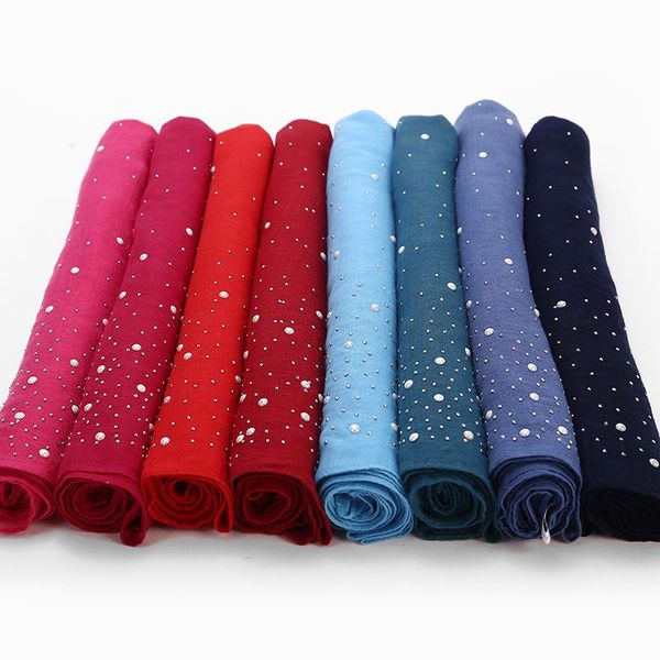 scarves women's plain iron beads scarf cotton studs silver pearls muffler headband wrap muslim shawls 190*75cm, Blue;gray
scarves women's plain iron beads scarf cotton studs silver pearls muffler headband wrap muslim shawls 190*75cm, Blue;gray
