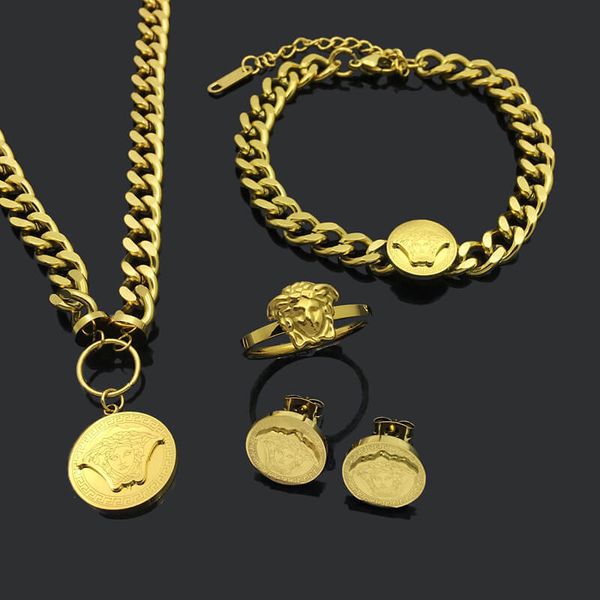 2021 luxury designer jewelry personality style plated stainless steel fashion trend head necklace earring bracelet ring set jewelry, Silver
2021 luxury designer jewelry personality style plated stainless steel fashion trend head necklace earring bracelet ring set jewelry, Silver