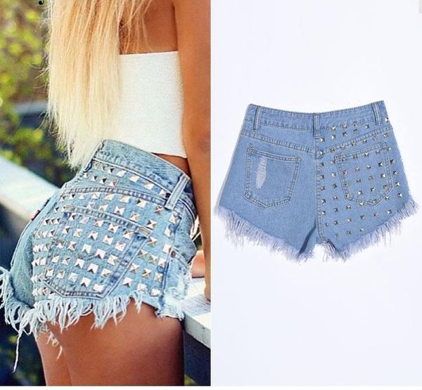 women's shorts punk woman denim women 's fashion brand vintage tassel rivet ripped loose high waisted short jeans, White;black
women's shorts punk woman denim women 's fashion brand vintage tassel rivet ripped loose high waisted short jeans, White;black