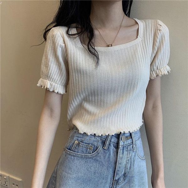 women's t-shirt summer girls elegant clavicle square collar thin short sleeve t-shirts auricular edge tees p2300, White
women's t-shirt summer girls elegant clavicle square collar thin short sleeve t-shirts auricular edge tees p2300, White