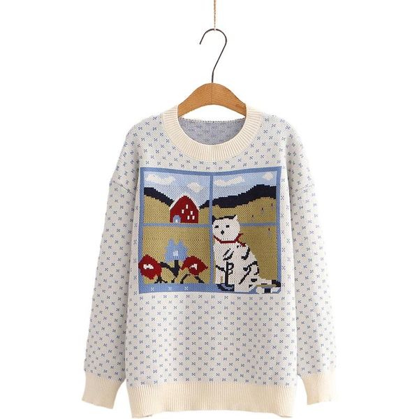 women's sweaters yupinciaga women autumn winter sweet kitty jacquard sweater harajuku pullover o-neck long sleeve girls knit jumpe, White;black
women's sweaters yupinciaga women autumn winter sweet kitty jacquard sweater harajuku pullover o-neck long sleeve girls knit jumpe, White;black