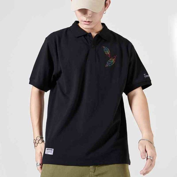 hong kong fashion brand trend short sleeve t-shirt men's loose large summer leaf embroidery lapel paul polo shirt, White;black
hong kong fashion brand trend short sleeve t-shirt men's loose large summer leaf embroidery lapel paul polo shirt, White;black