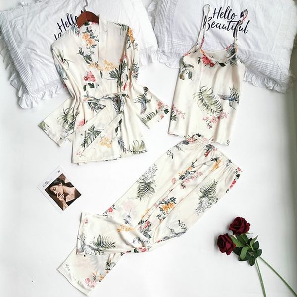 2021 new pajamas set 3 pieces satin faux silk woman floral printing lady spring autumn sleepwear sling trousers homewear cqix, Black;red
2021 new pajamas set 3 pieces satin faux silk woman floral printing lady spring autumn sleepwear sling trousers homewear cqix, Black;red