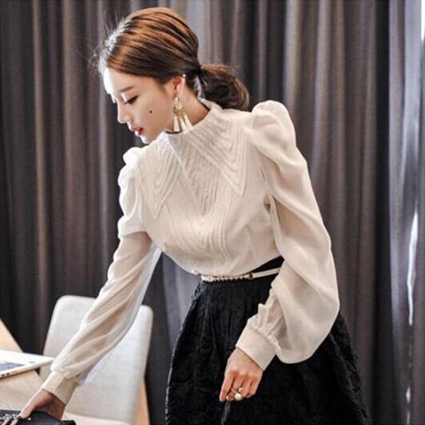 women's blouses & shirts elegant stand collar blouse pleated lantern tiered sleeve office ladies blusa femininas 2021 gd201, White
women's blouses & shirts elegant stand collar blouse pleated lantern tiered sleeve office ladies blusa femininas 2021 gd201, White