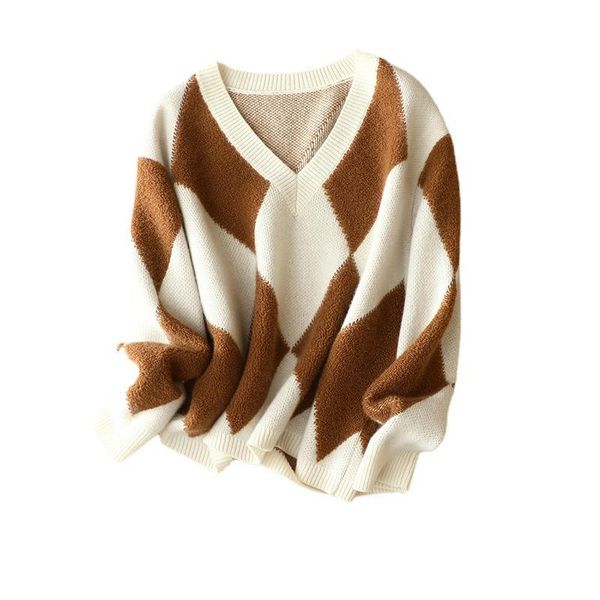 women's sweaters shuchan argyle vintage women winter sweater clothes v-neck 100% cashmere pullover thick loose-fitting for, White;black
women's sweaters shuchan argyle vintage women winter sweater clothes v-neck 100% cashmere pullover thick loose-fitting for, White;black