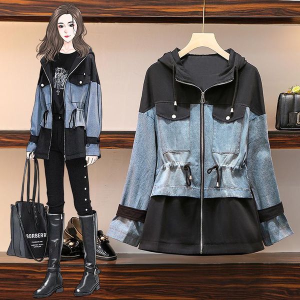 women's jackets 2021 jacket denim fashion loose real s for women splicing big size with hood, Black;brown
women's jackets 2021 jacket denim fashion loose real s for women splicing big size with hood, Black;brown