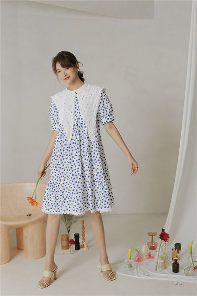 2021 new blue polka dot women big lace collar short sleeve a line loose casual korean summer qz39, Black;gray
2021 new blue polka dot women big lace collar short sleeve a line loose casual korean summer qz39, Black;gray