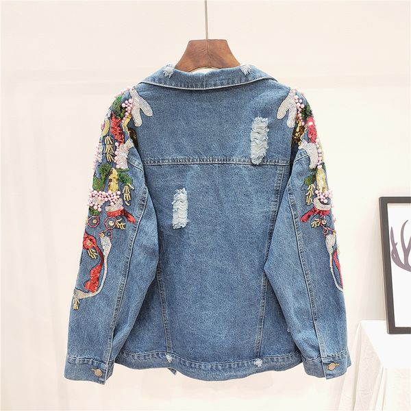 women frayed loose sequins flowers long sleeve denim jacket female single breasted jeans coat outerwear streetwear ycn2, Black;brown
women frayed loose sequins flowers long sleeve denim jacket female single breasted jeans coat outerwear streetwear ycn2, Black;brown
