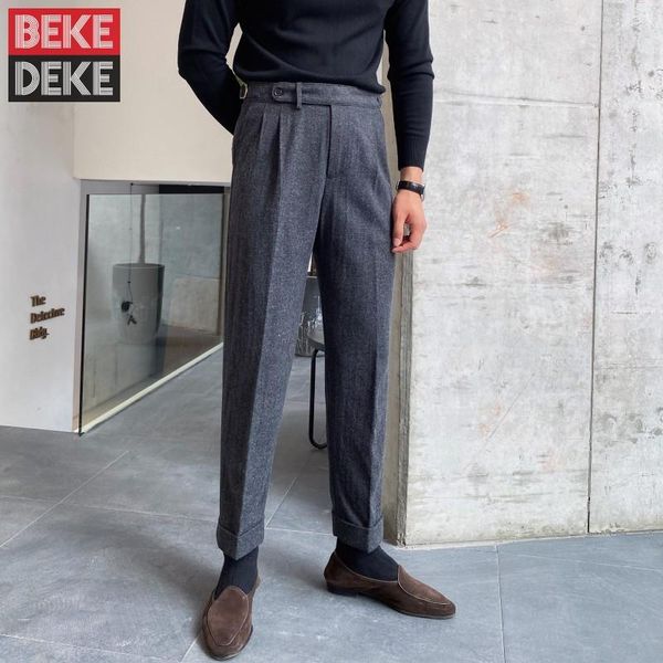 men's pants men woolen straight long vintage high waist office work suit autumn winter buckle business casual slim fit trousers, Black
men's pants men woolen straight long vintage high waist office work suit autumn winter buckle business casual slim fit trousers, Black