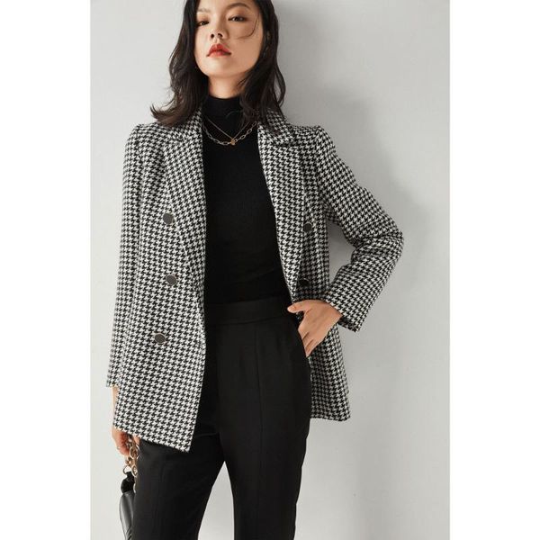 women's suits & blazers wool blazer casual retro houndstooth coat autumn winter 2021 british style slim double breasted 13197, White;black
women's suits & blazers wool blazer casual retro houndstooth coat autumn winter 2021 british style slim double breasted 13197, White;black