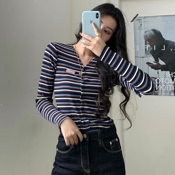 women's t-shirt spring woman tshirts 2021 autumn clothes harajuku korean fashion vintage personality striped button letter t shirt wom, White
women's t-shirt spring woman tshirts 2021 autumn clothes harajuku korean fashion vintage personality striped button letter t shirt wom, White