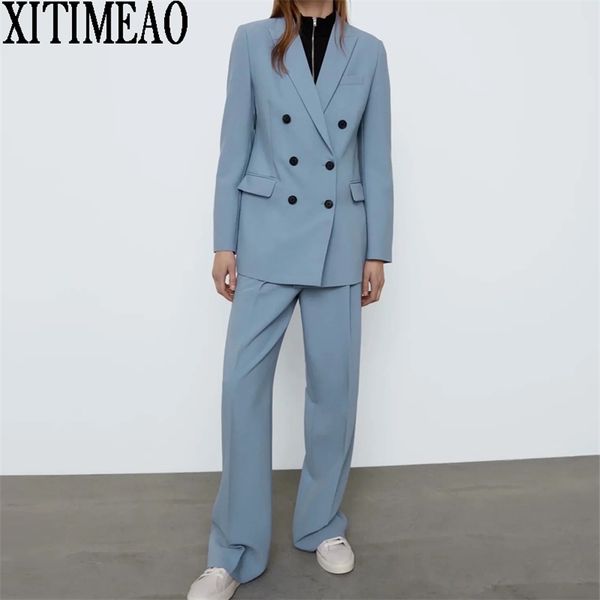 za women fashion office wear double breasted blazers coat vintage long sleeves outerwear and high waist casual pants 2-piece set 211006, White;black
za women fashion office wear double breasted blazers coat vintage long sleeves outerwear and high waist casual pants 2-piece set 211006, White;black