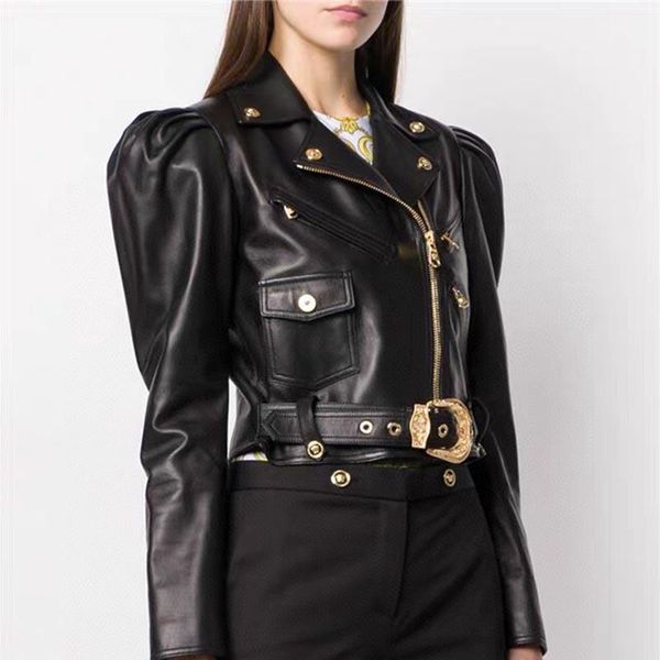 women's jackets 2021 autumn women sheepskin jacket puff sleeve zipper belt short coat black white bomber genuine leather outwear, Black;brown
women's jackets 2021 autumn women sheepskin jacket puff sleeve zipper belt short coat black white bomber genuine leather outwear, Black;brown