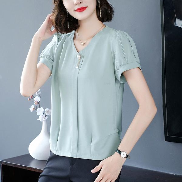 women's blouses & shirts chiffon loose fashion blouse solid color v-neck summer shirt casual short sleeve blusas houthion, White
women's blouses & shirts chiffon loose fashion blouse solid color v-neck summer shirt casual short sleeve blusas houthion, White