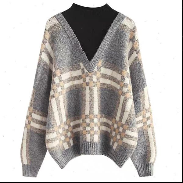 pullover sweater women knitted loose half high collar lazy wind fake two piece plaid shirt new bottoming shirt, White;black
pullover sweater women knitted loose half high collar lazy wind fake two piece plaid shirt new bottoming shirt, White;black