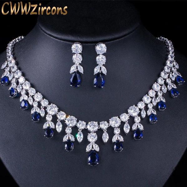 earrings & necklace cwwzircons luxury dark blue women wedding party dress jewellery big dangle drop bridal cz jewelry sets t341, Silver
earrings & necklace cwwzircons luxury dark blue women wedding party dress jewellery big dangle drop bridal cz jewelry sets t341, Silver
