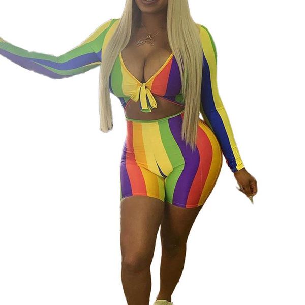 women tracksuits striped print deep v long sleeve bandage crop with shorts casual plus size two piece sets club outfits, Gray 
women tracksuits striped print deep v long sleeve bandage crop with shorts casual plus size two piece sets club outfits, Gray