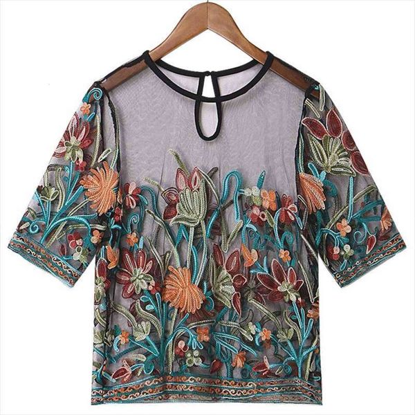 hollow out womens shirt floral embroidery fashion mesh fabric short sleeve, White
hollow out womens shirt floral embroidery fashion mesh fabric short sleeve, White