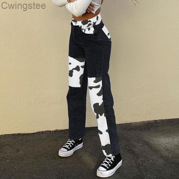 women's jeans cow printed patchwork streetwear vintage straight denim pants high waisted aesthetic 90s trouser, Blue
women's jeans cow printed patchwork streetwear vintage straight denim pants high waisted aesthetic 90s trouser, Blue