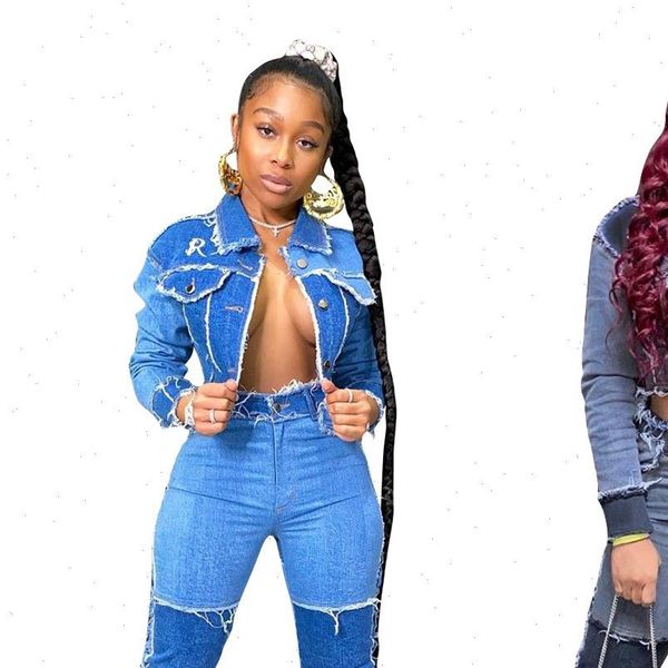active wear denim patchwork jackets womenpant jeans suit tracksuit two piece matching set fitness outfits plus size, White
active wear denim patchwork jackets womenpant jeans suit tracksuit two piece matching set fitness outfits plus size, White