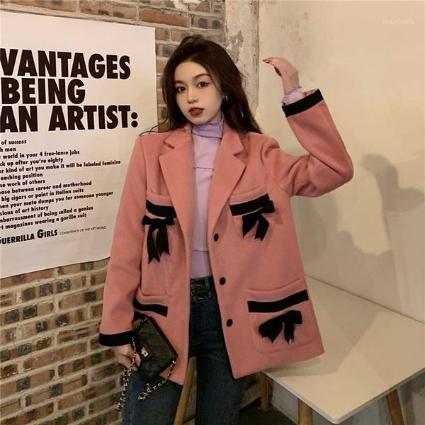 spring solid color stitching loose large size casual slimming explosive bow woolen suit jacket women's suits & blazers, White;black
spring solid color stitching loose large size casual slimming explosive bow woolen suit jacket women's suits & blazers, White;black