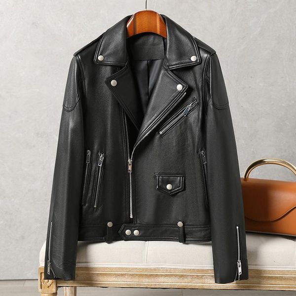 women's leather & faux shzq spring and autumn 2021 little sheep jacket short versatile motorcycle fashion, Black
women's leather & faux shzq spring and autumn 2021 little sheep jacket short versatile motorcycle fashion, Black